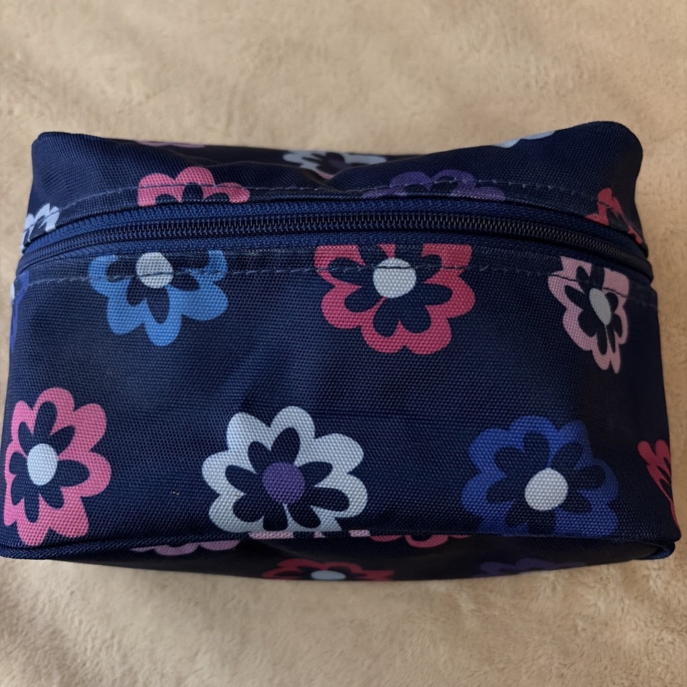 Vera Bradley Lighten Up Floral Makeup Bag Navy Whimsical